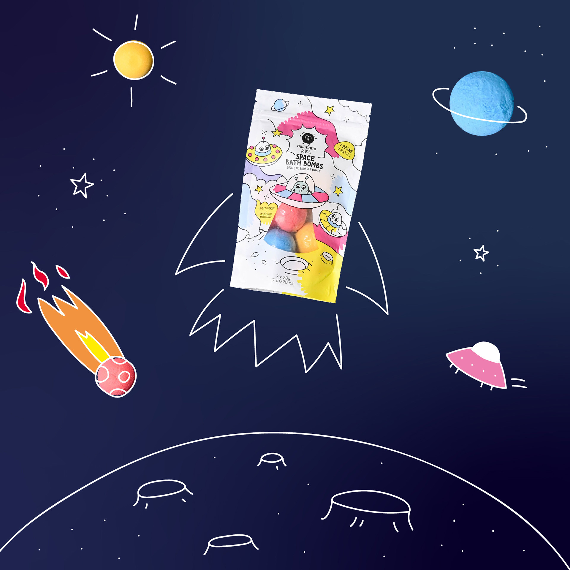 Boules de bain de l'espace pour les enfants avec dessins galactiques