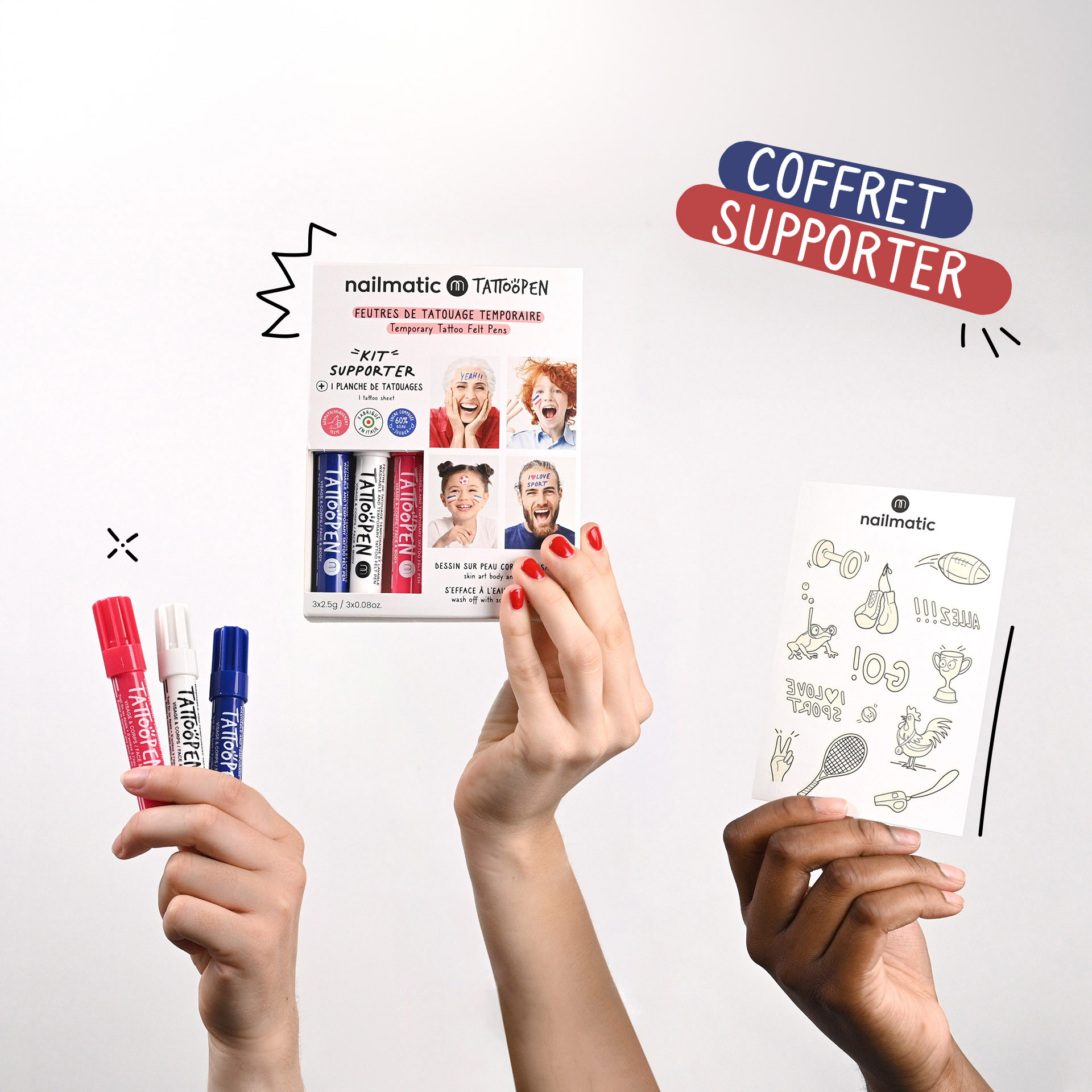 Coffret de maquillage supporter Bleu Blanc Rouge Tattoopen