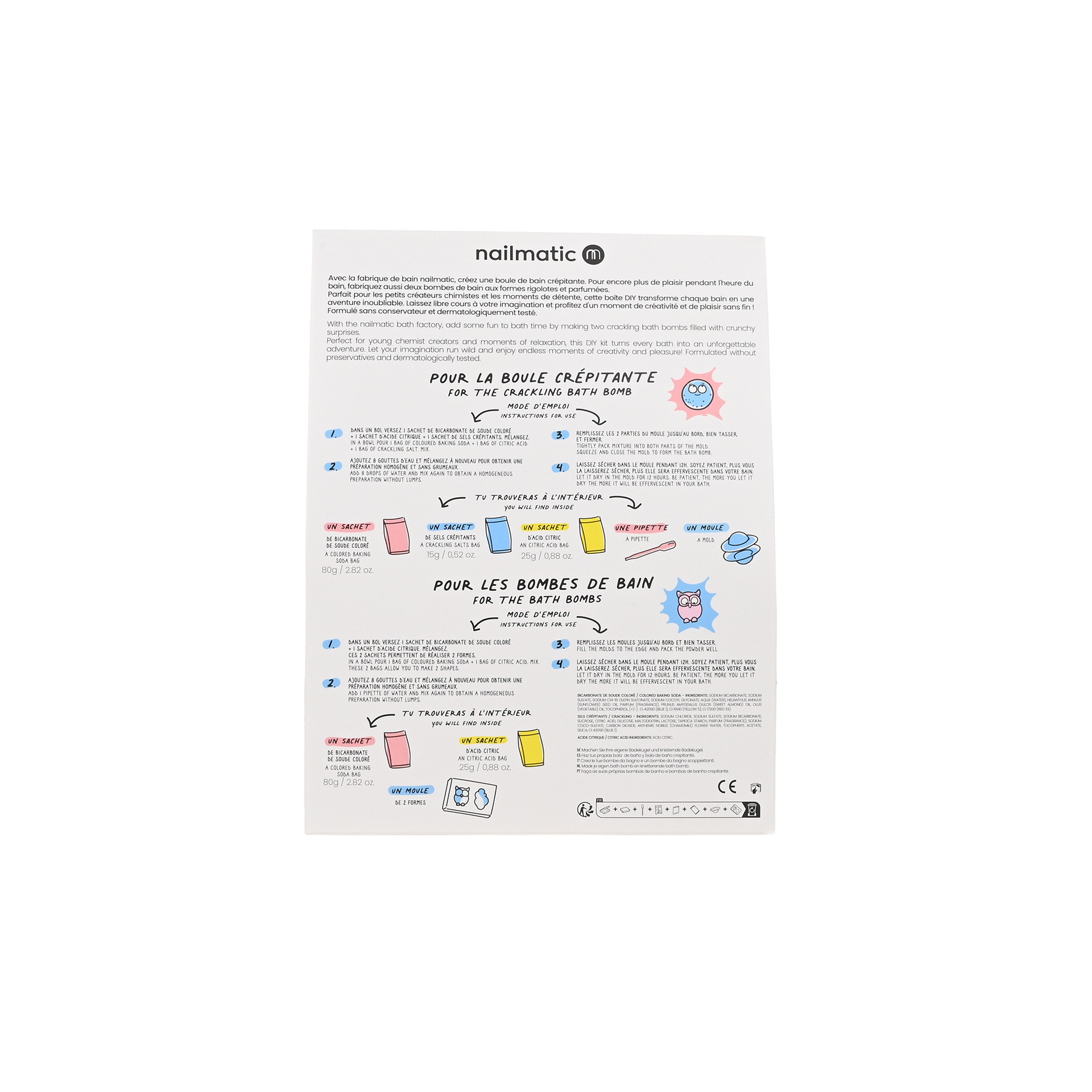 Fabrique de bombes de bain et boule de bain crépitante packaging dos