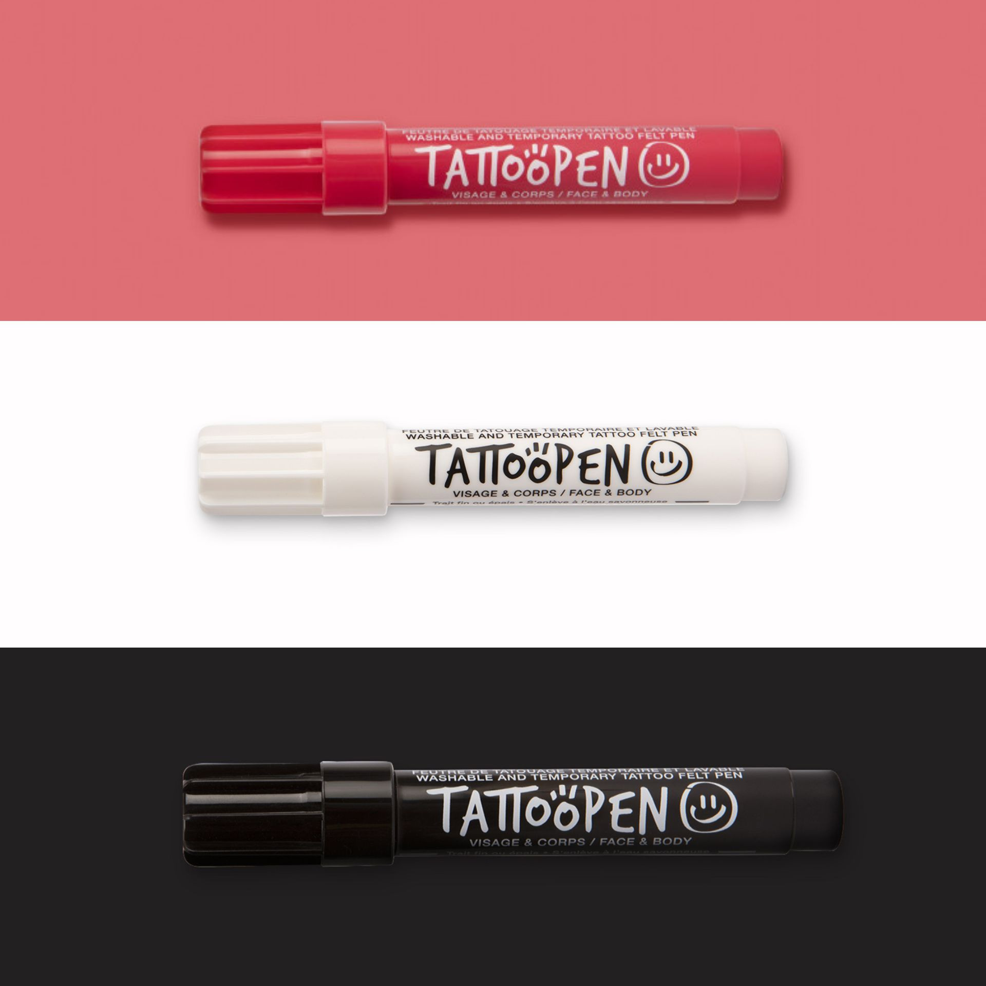 Feutres Tattoopen noir blanc rouge pour maquillage vampire enfant Halloween