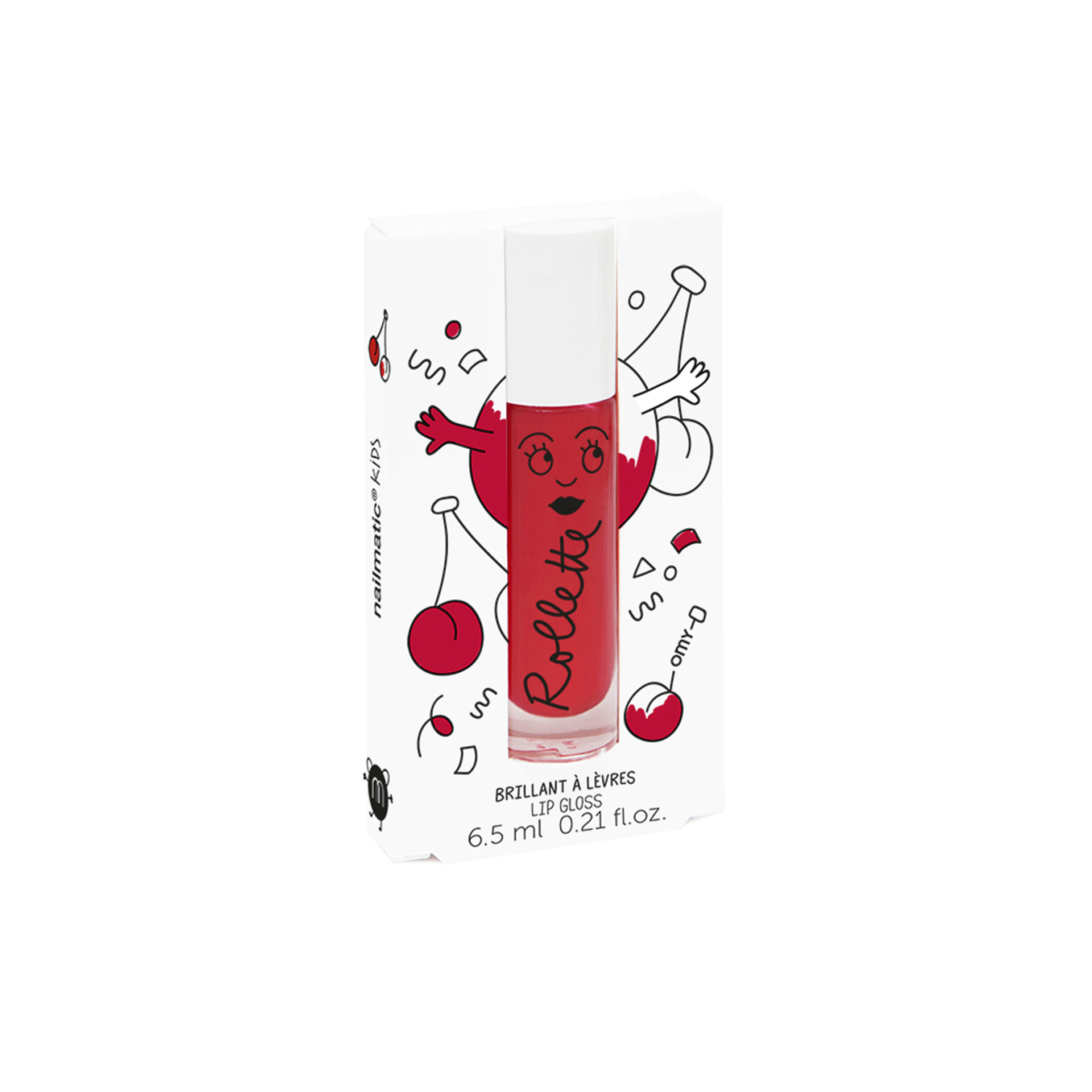 Brillant à lèvres Gloss Enfant Rollette Cerise avec packaging