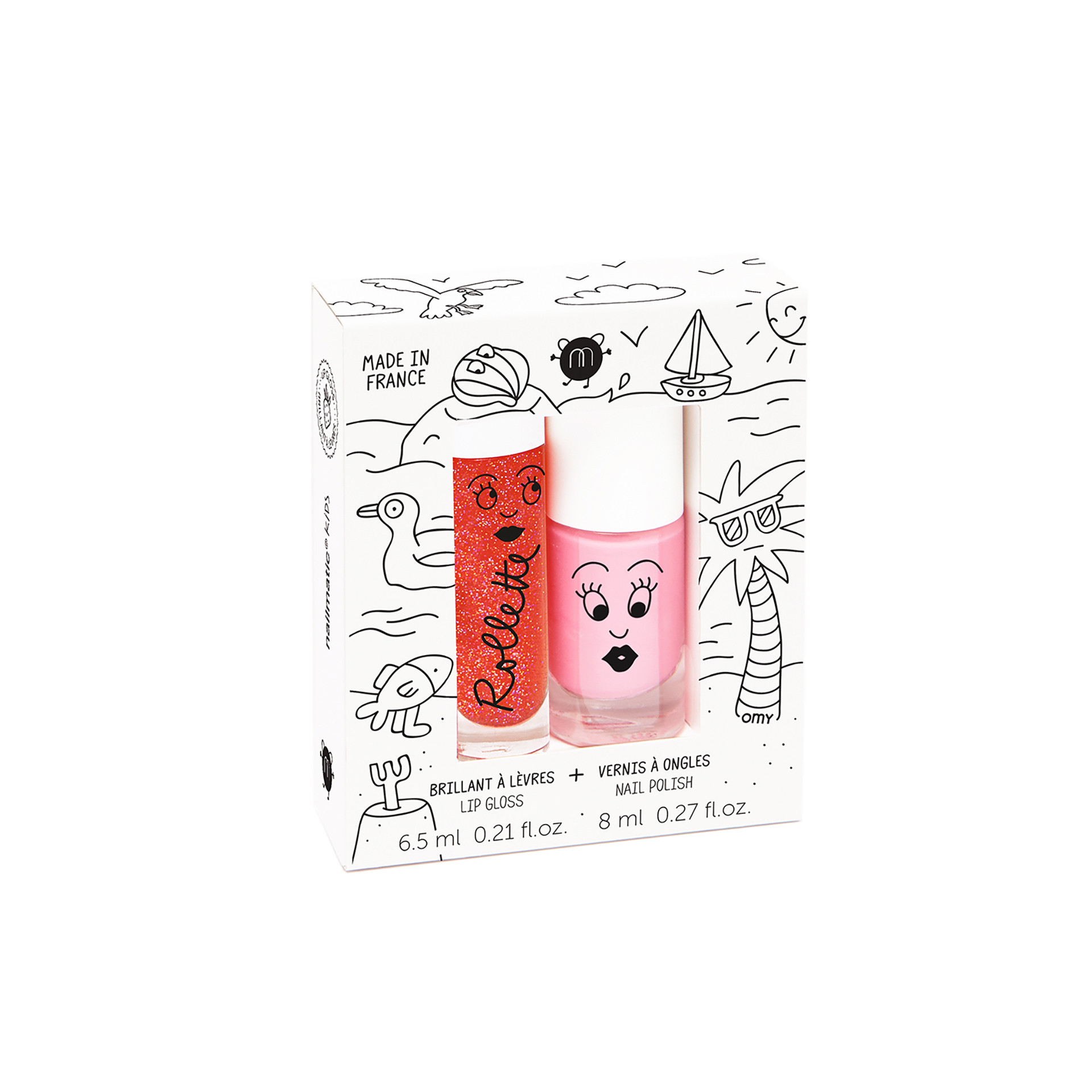 holldays rollette + vernis coffret vernis rose cookie brillant à lèvres fraise maquillage enfant nailmatic kids