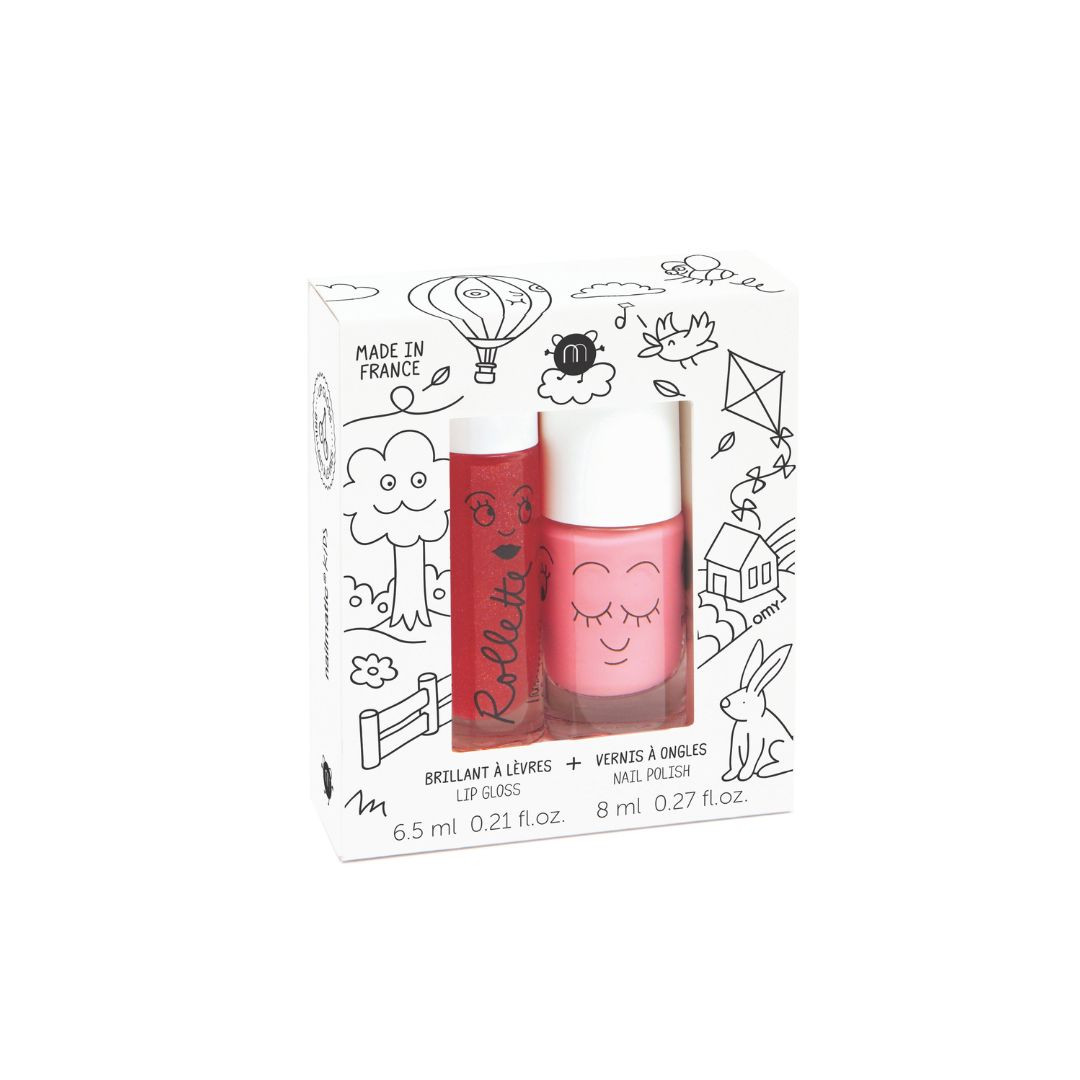 holldays rollette + vernis coffret vernis rose cookie brillant à lèvres fraise maquillage enfant nailmatic kids